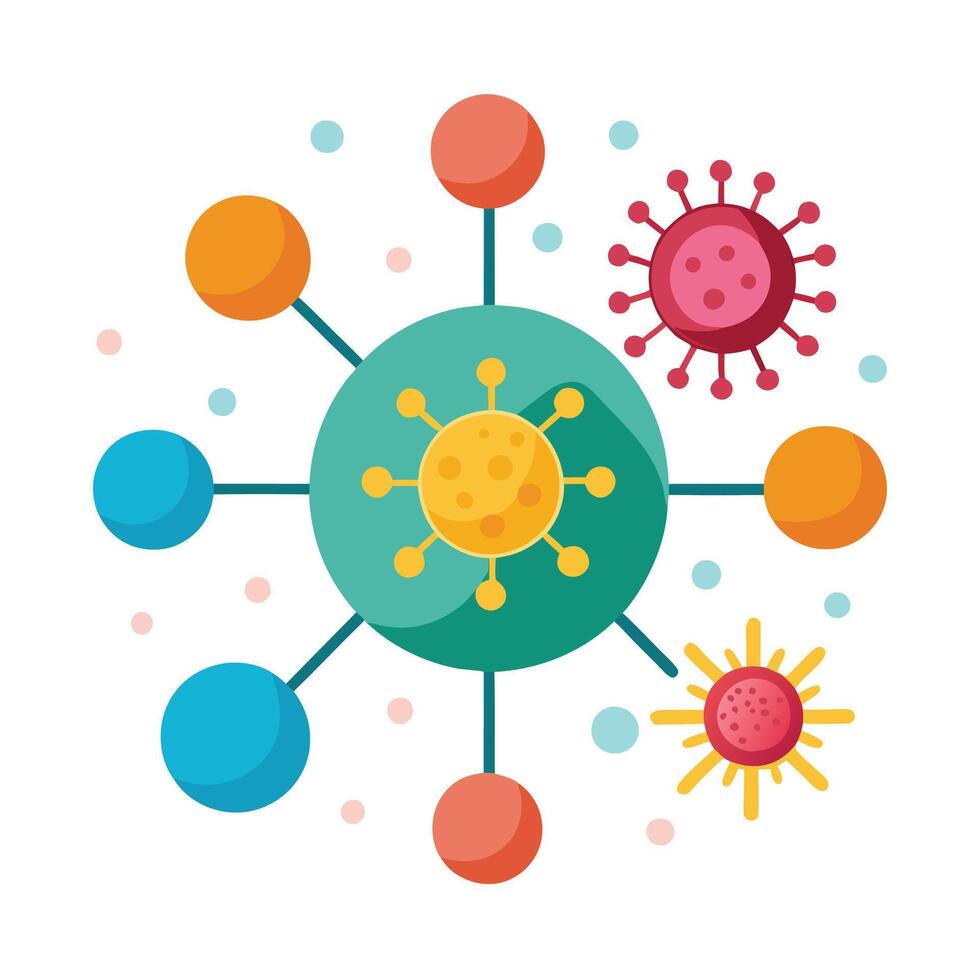 Virus Cell Network Connection on White Background Flat Design vector