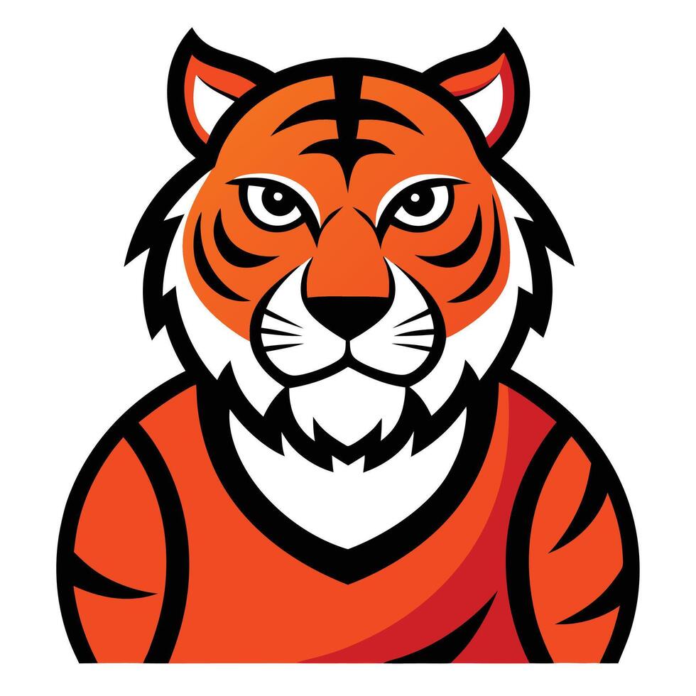 Cartoon Style Tiger Mascot in Orange and Black Isolated on White Background Icon vector