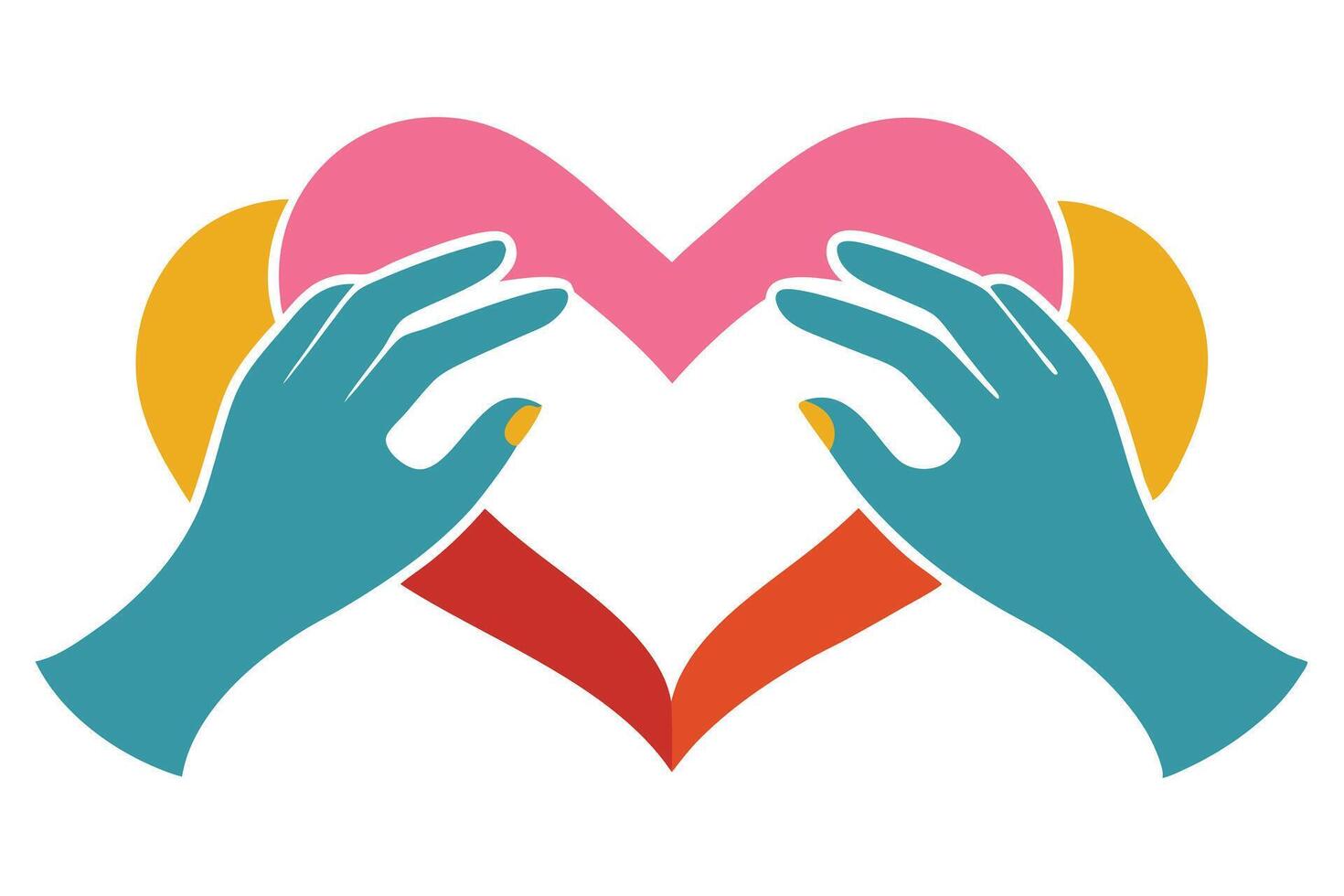 Hands Holding Colorful Hearts Set On White Background With Vibrant Geometric Shapes vector