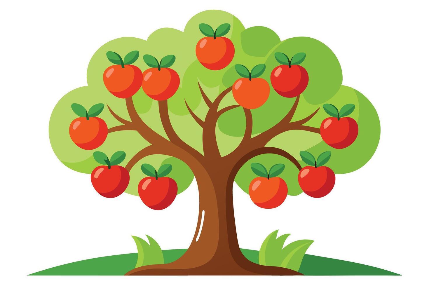 Cartoon Apple Tree with Green Leaves and Red Apples on a White Background vector