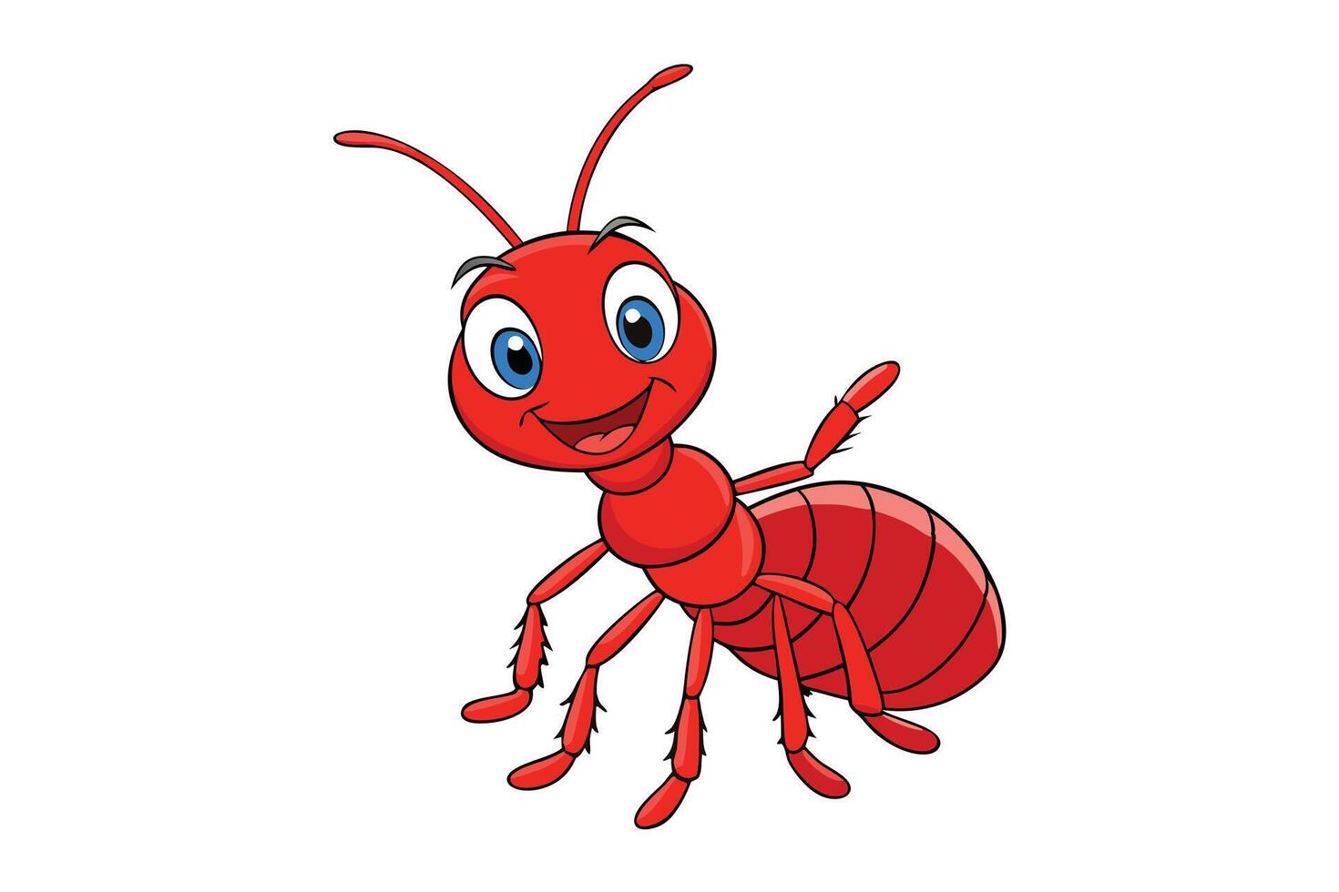 Cheerful Red Ant Cartoon Character with Blue Eyes Isolated on White Background vector