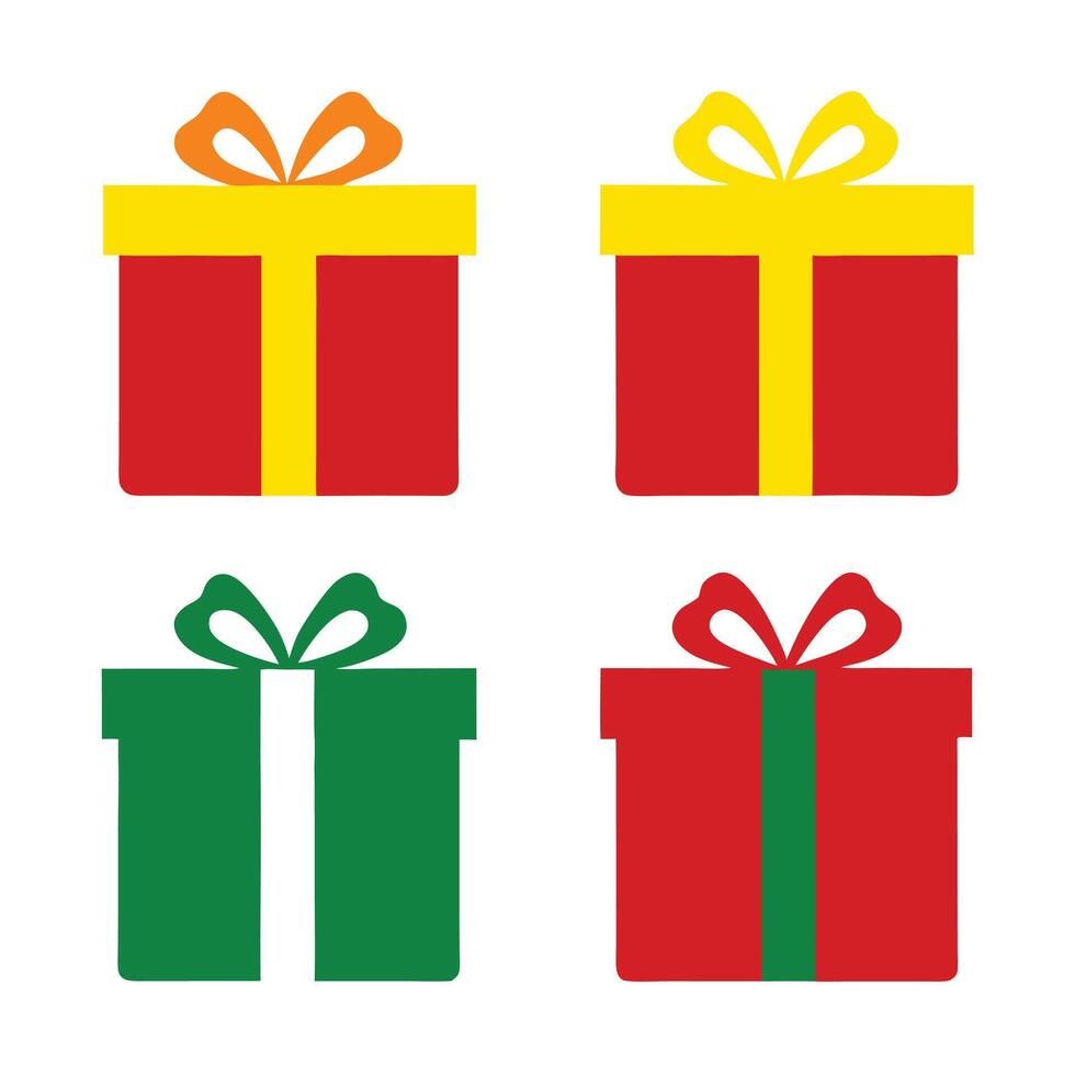 Colorful Gift Boxes with Bows, Simple Red, Green, and Yellow Box, White Background vector