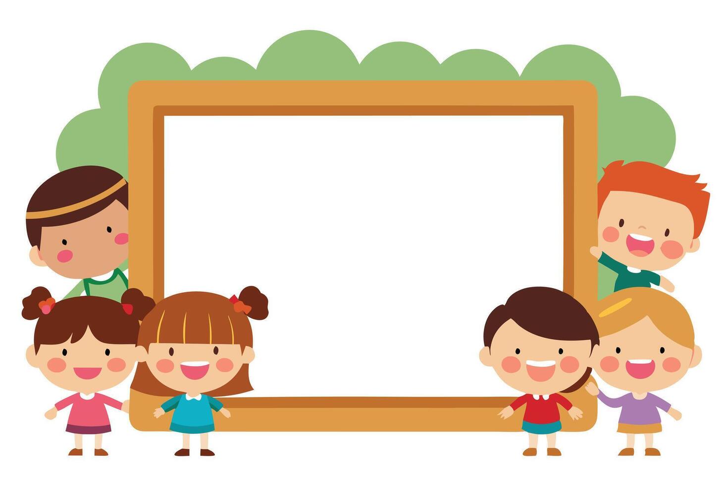 Cartoon Kids Group Border. Happy Smiling Children. isolated vector