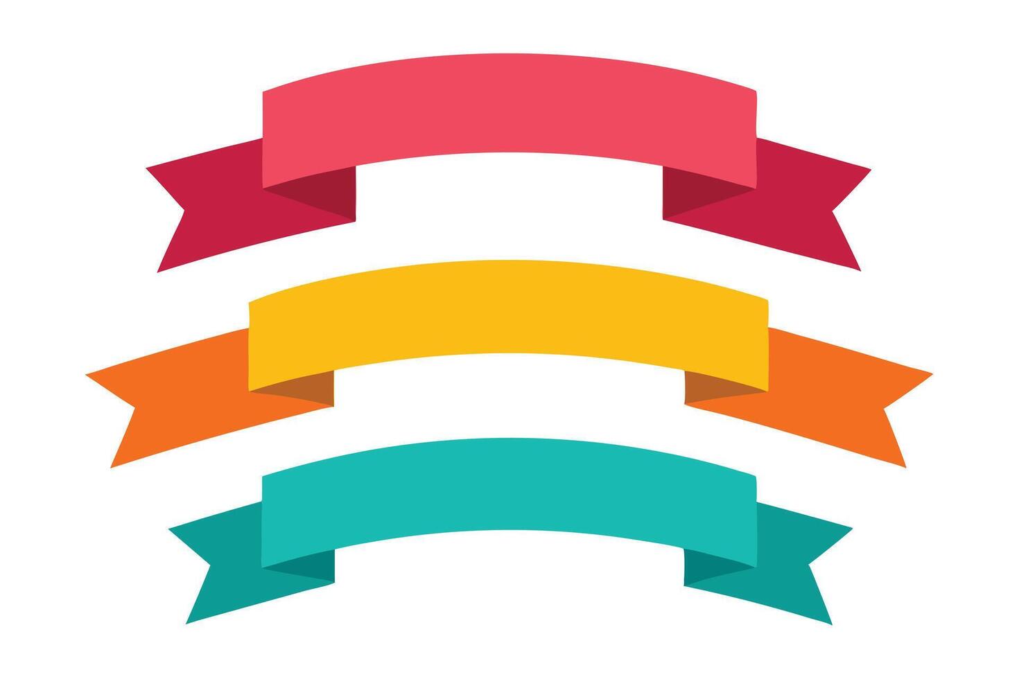 Vibrant Ribbons Banner Set, Pink, Orange, Gold and Teal, Isolated on White Background vector
