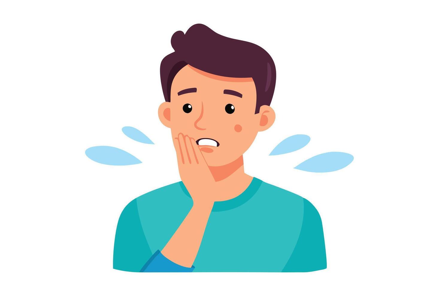 Cartoon Man Hand on Cheek, Concerned Expression, Sweating, Isolated White Backdrop vector