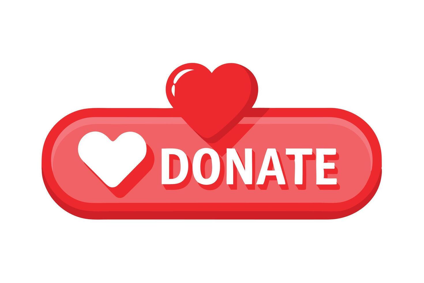 Red Button with White Donate Text and Heart Icon on White Background vector