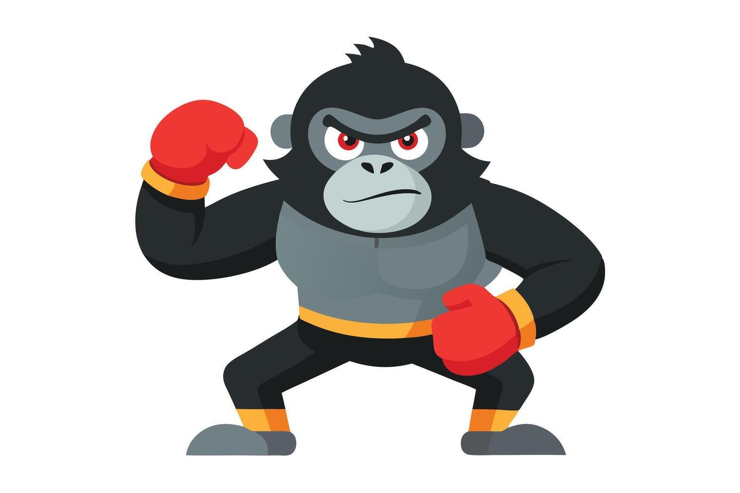 Cartoon Angry Gorilla Boxer with Red Boxing Gloves Ready to Fight on White vector