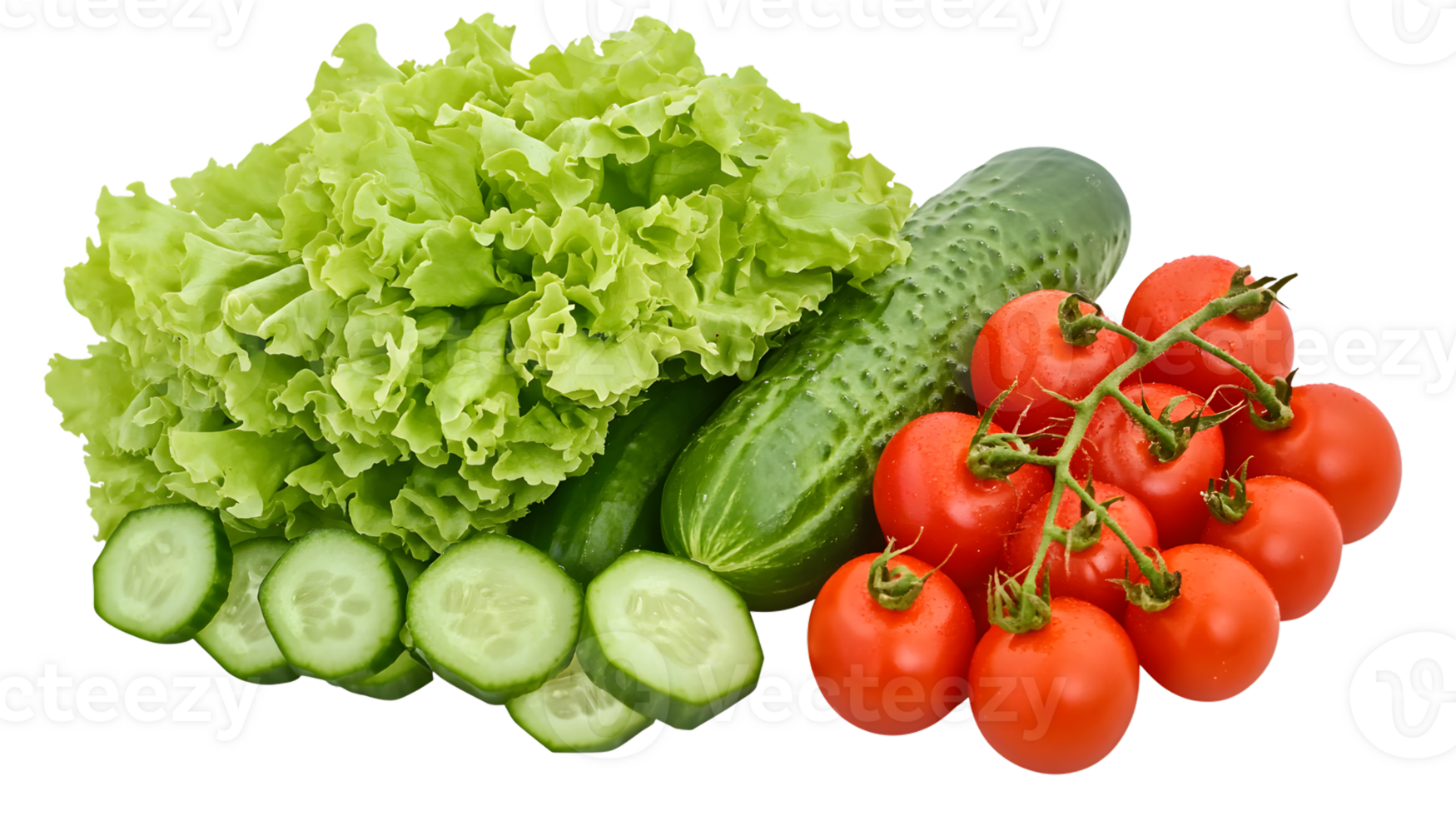 Fresh Vegetables Cucumbers Tomatoes and Lettuce for Healthy Salad png
