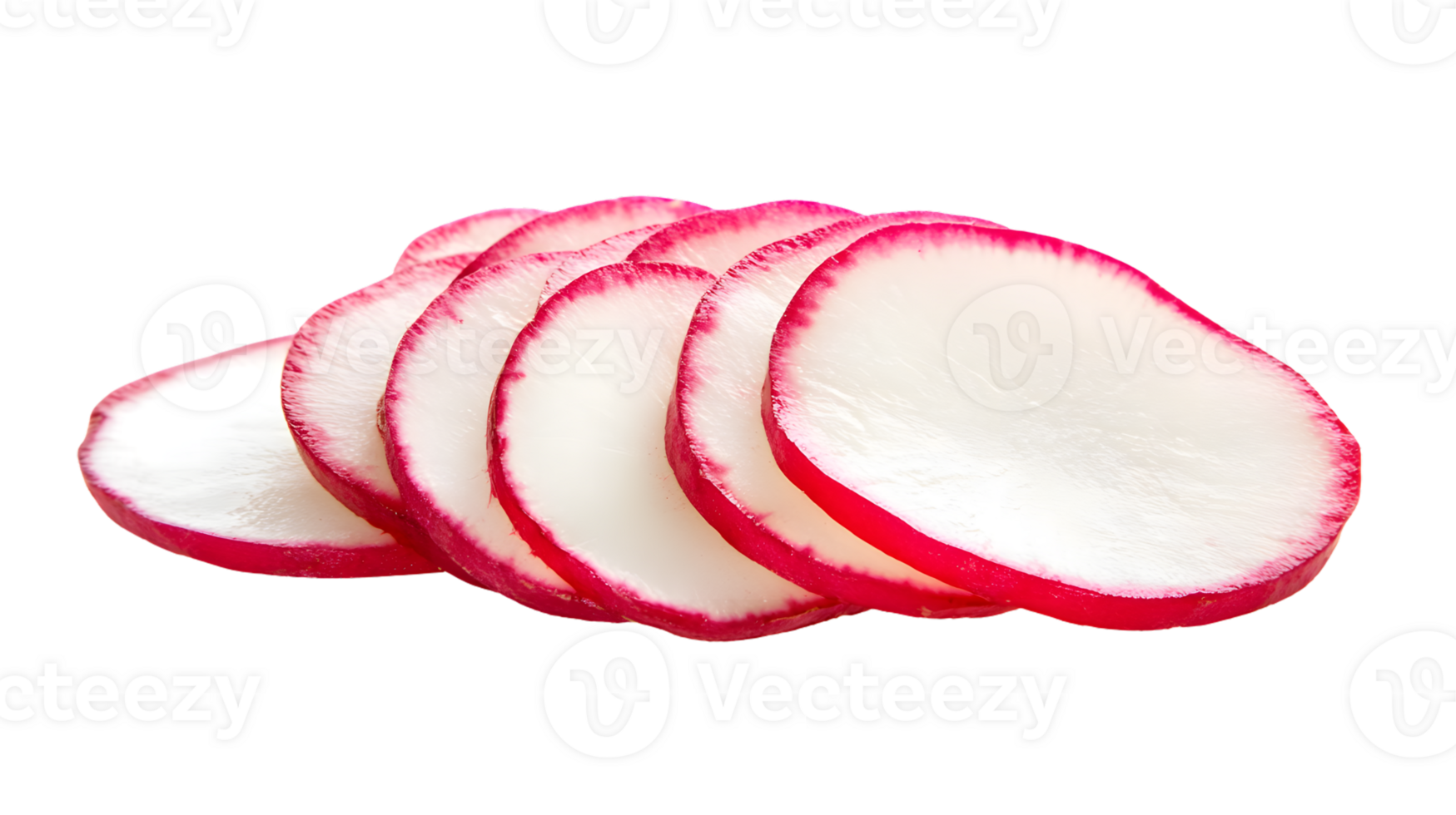 Sliced Fresh Vegetables with Vibrant Red Edges and White Interiors Ideal for Cooking Salads png