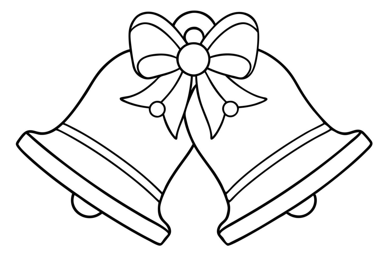 Outlined Christmas Bells with Bow and Clapper on a White Background, Line Art vector