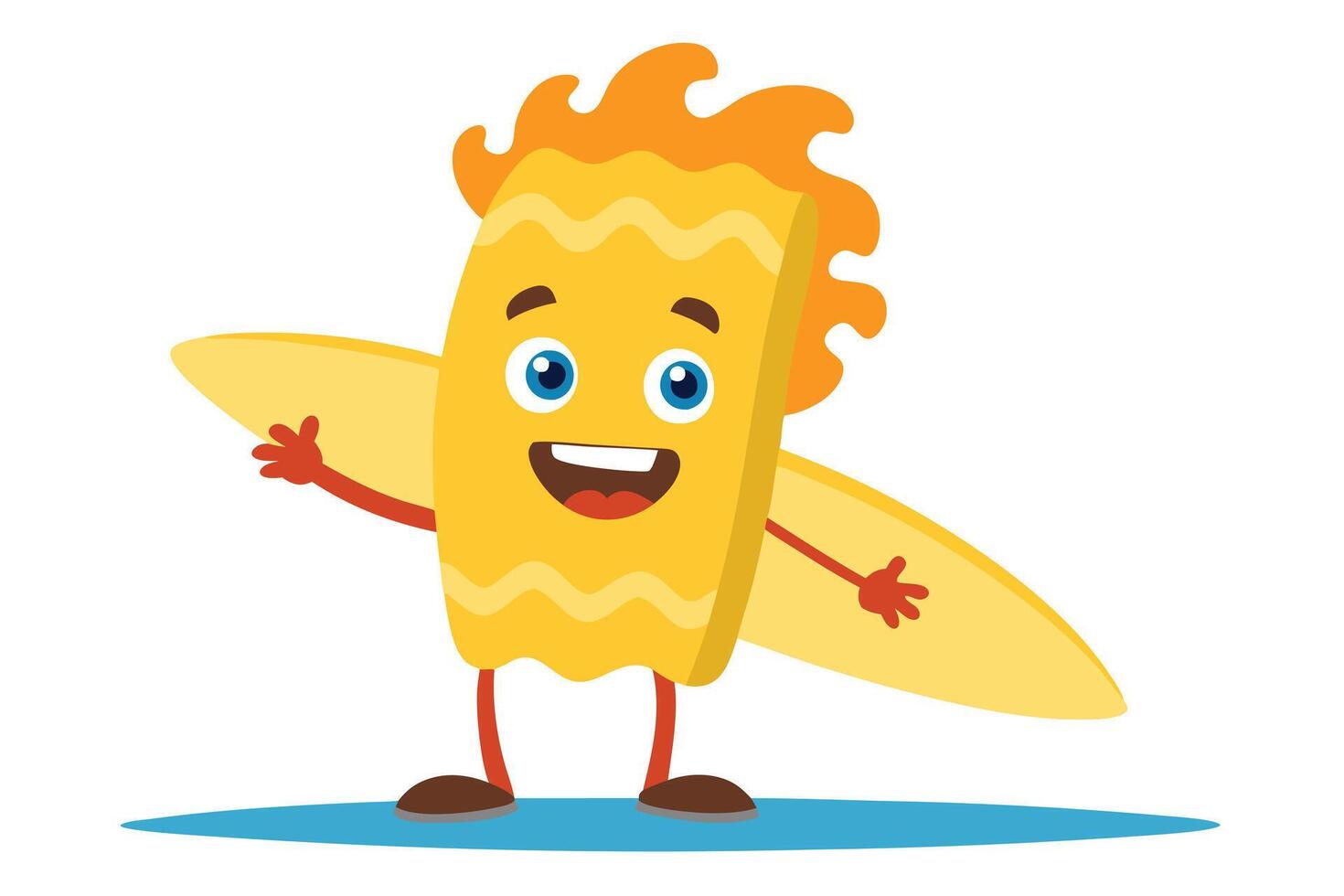 Cartoon Style Yellow Character Holding Surfboard on White Background Isolated vector