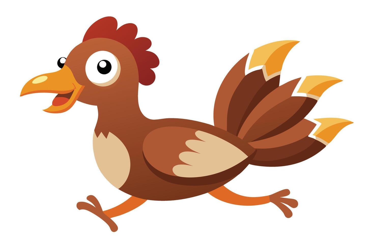 Cartoon Brown Chicken Running Isolated on White Background vector