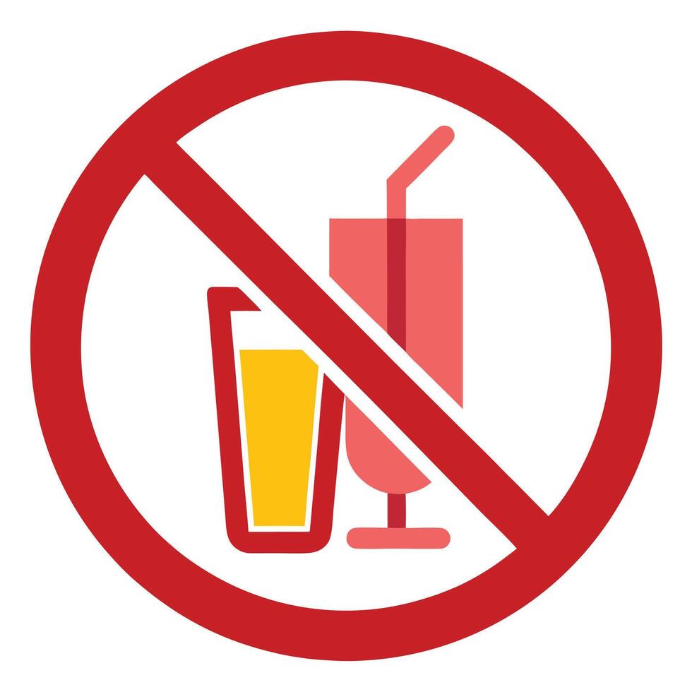 Red Prohibition Sign with Yellow and Pink Beverages on a White Background vector