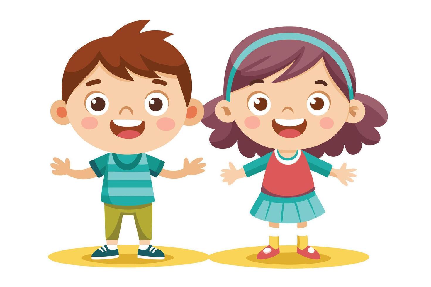 Happy Cartoon Kids Boy and Girl With Open Arms on White Background vector