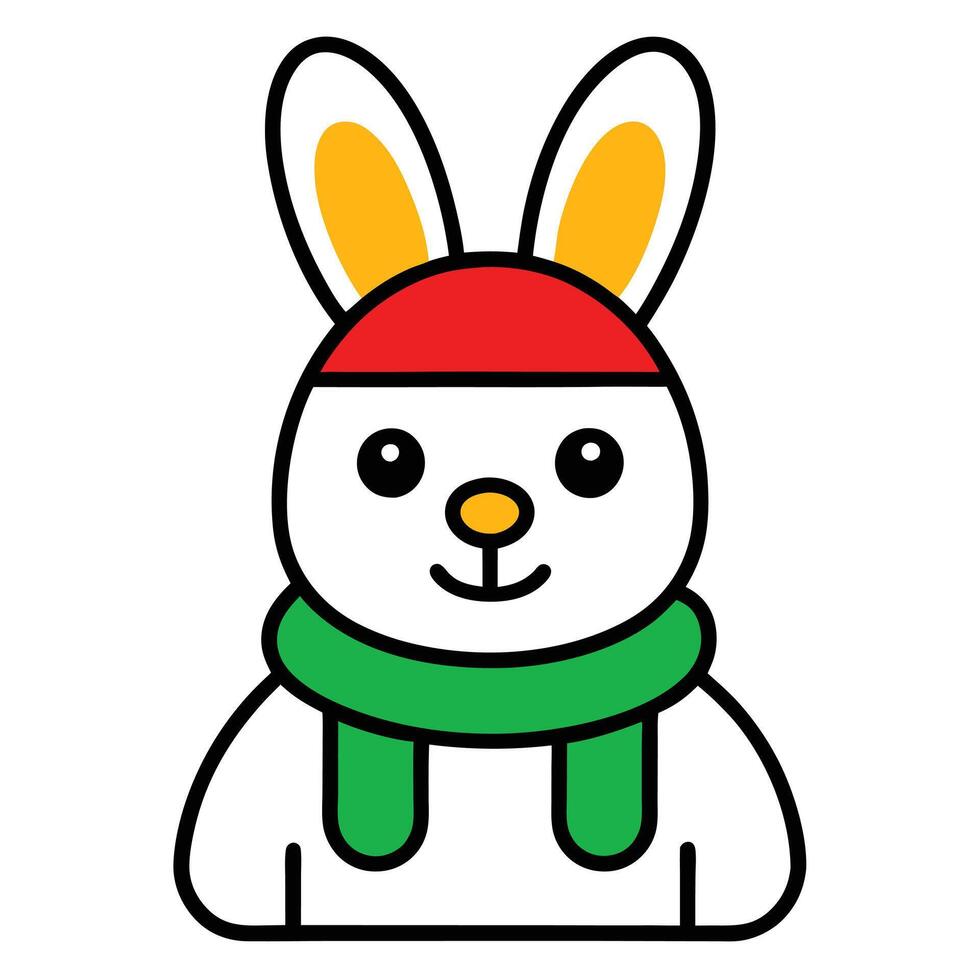 Cheerful Cartoon Hare Character with Red Hat and Green Scarf on White Background vector