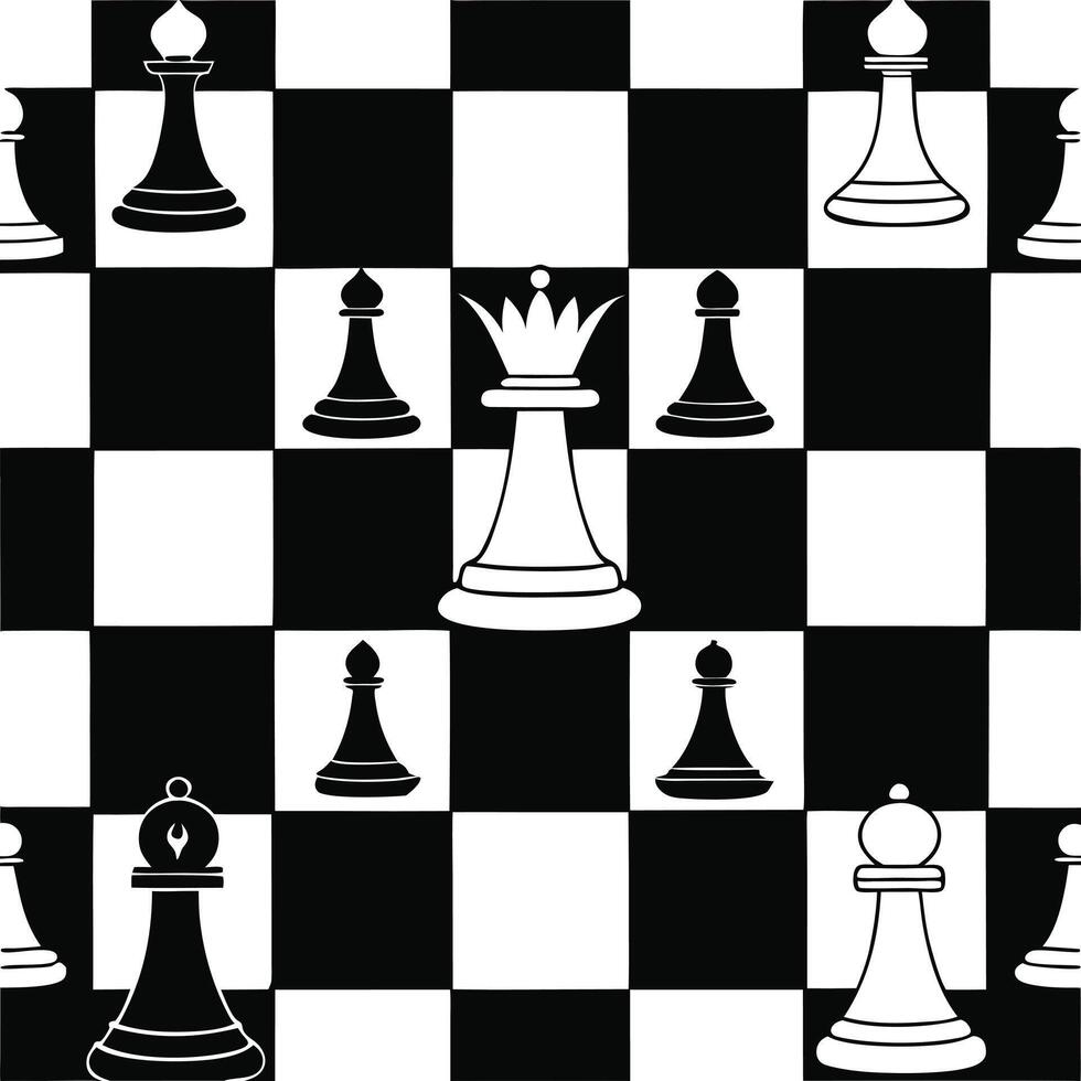 Chessboard Pattern with Black and White Chess Pieces Minimalist Design vector