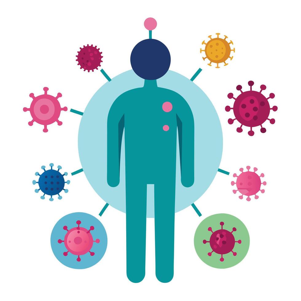 Virus Surrounding Simplified Body With Light Blue and Green Circles Design vector