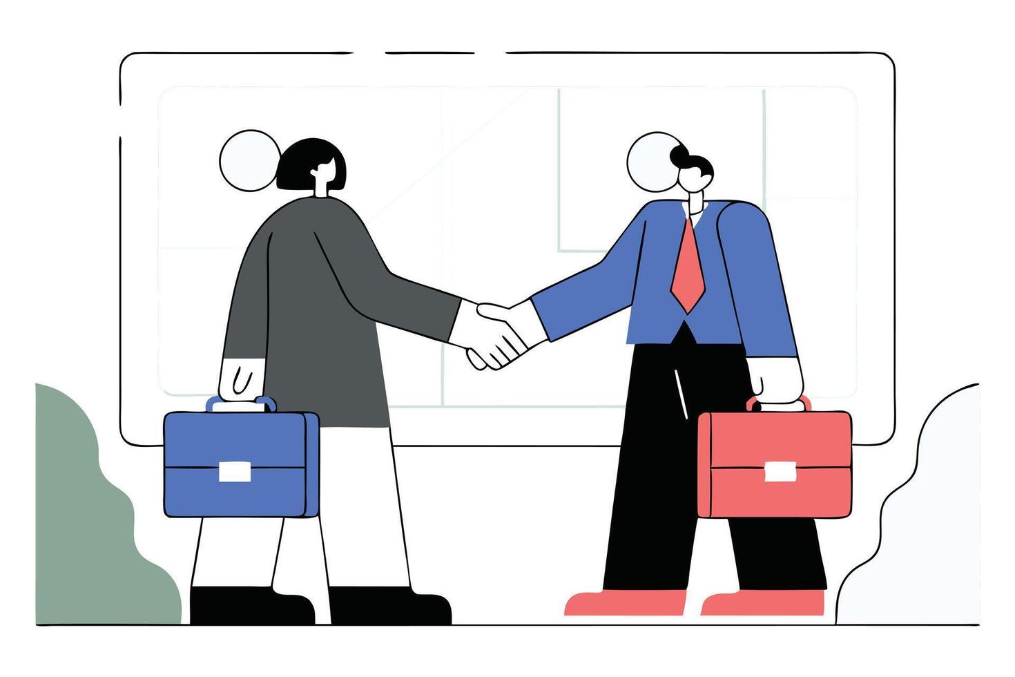 Business Agreement Diverse Stylized Professionals Shaking Hands with Briefcases vector