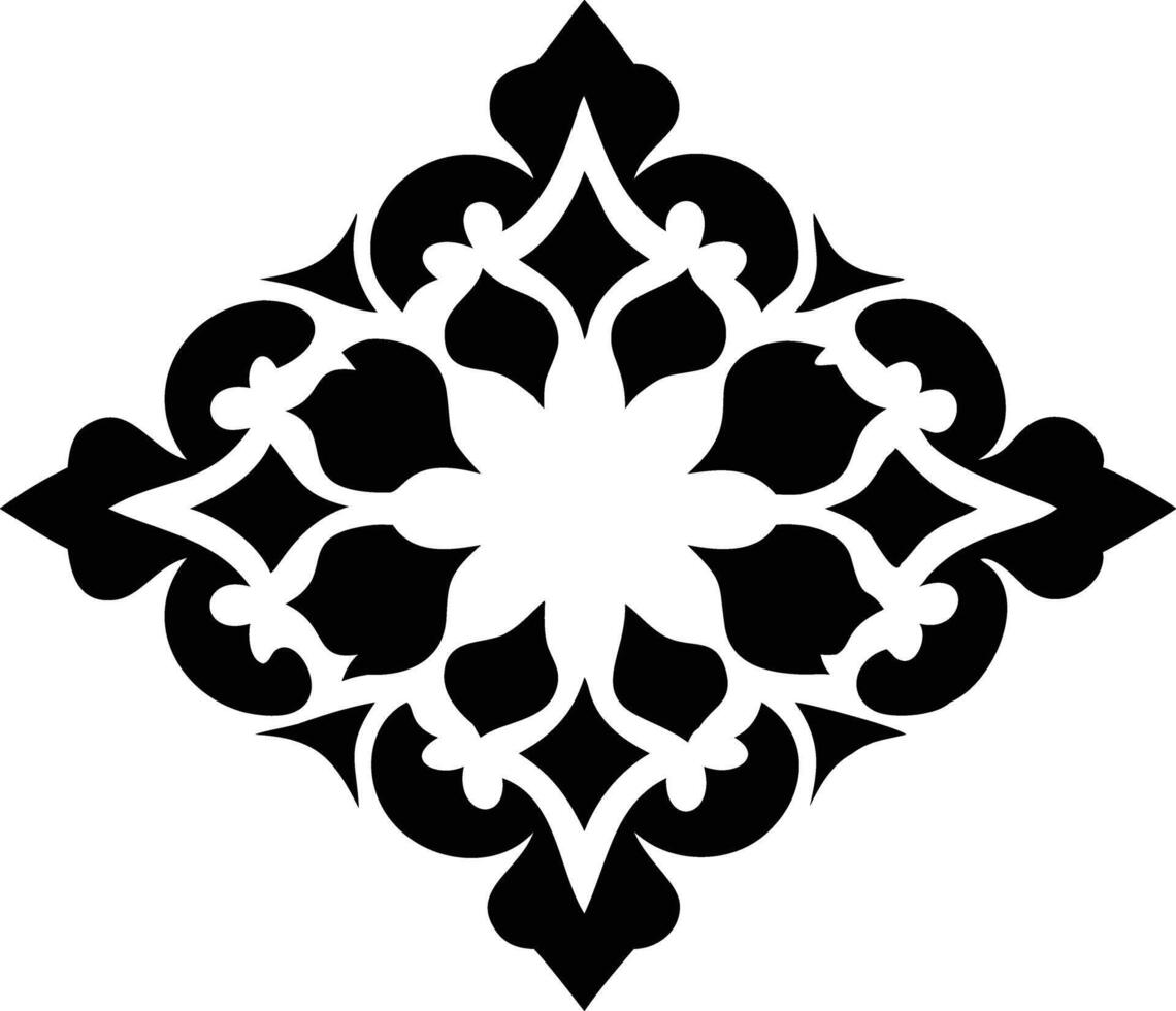 Abstract Black Floral Diamond Shape Ornament Design on White Background vector