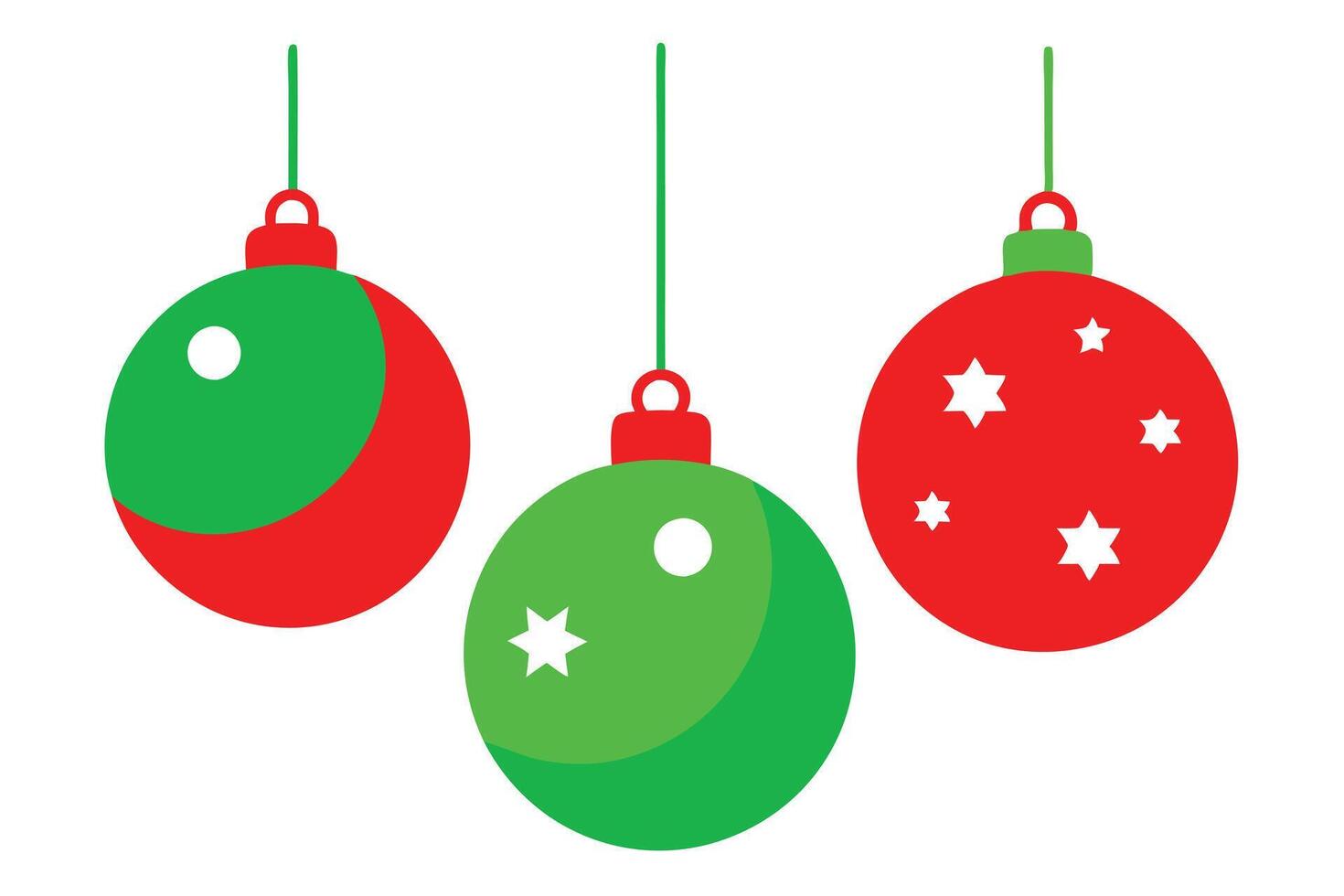 Hanging Christmas Ornaments Icons, Red, Green, Simple Design on White vector