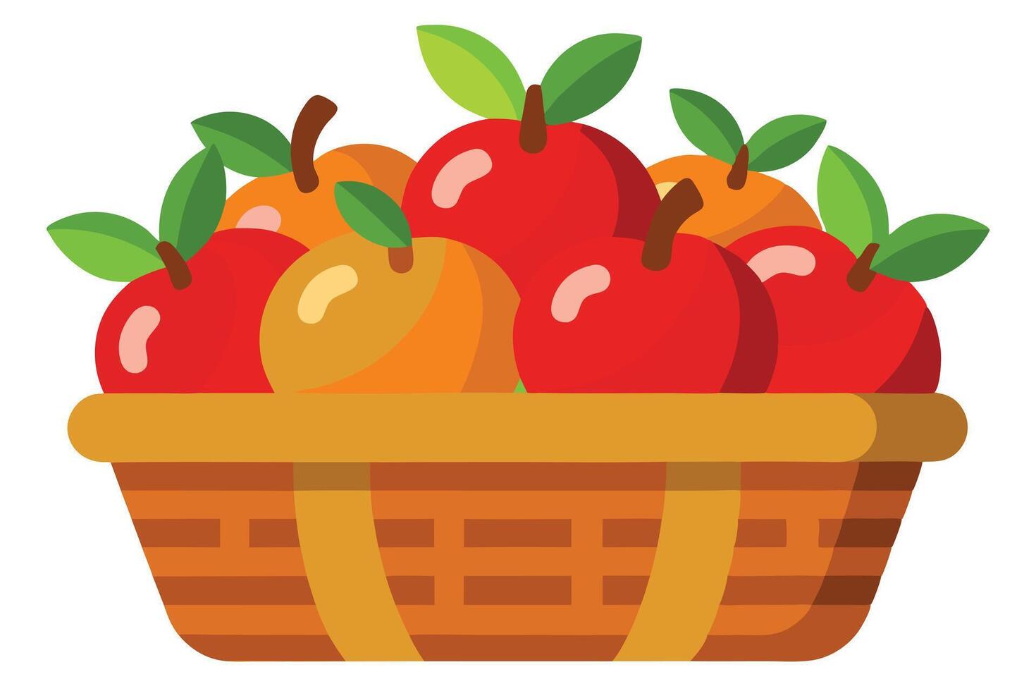 Wicker Basket with Red Apples and Oranges Isolated on White Color, Fruit Basket vector