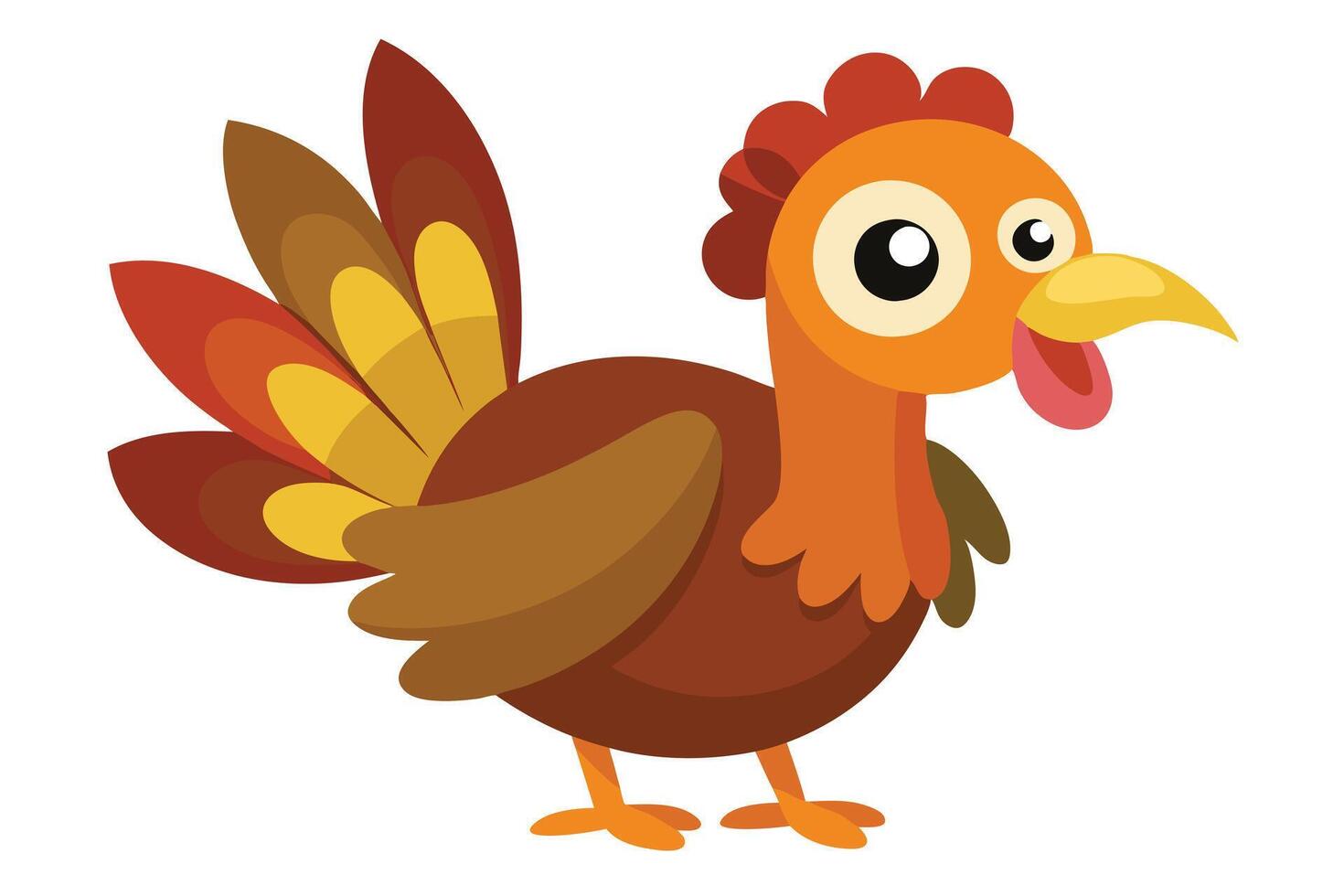 Cartoon Turkey Character with Yellow Beak, Brown Feathers, and a White Background vector