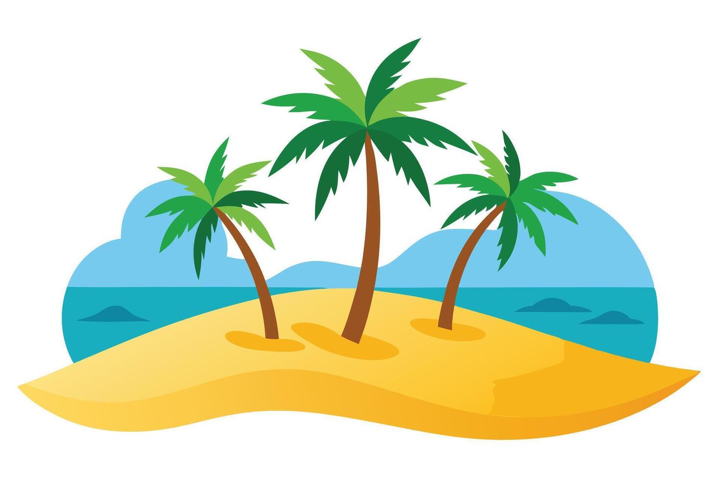 Summer Beach with Palm Trees, Sunny Sand Island on Blue Ocean Backdrop vector