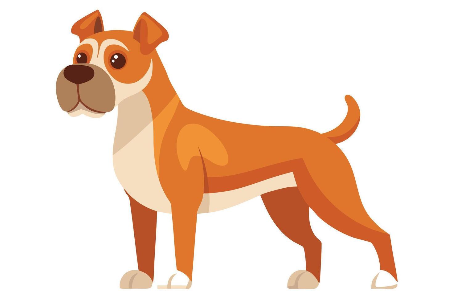 Cute Cartoon Dog Standing Brown Boxer with Detailed Facial Features vector