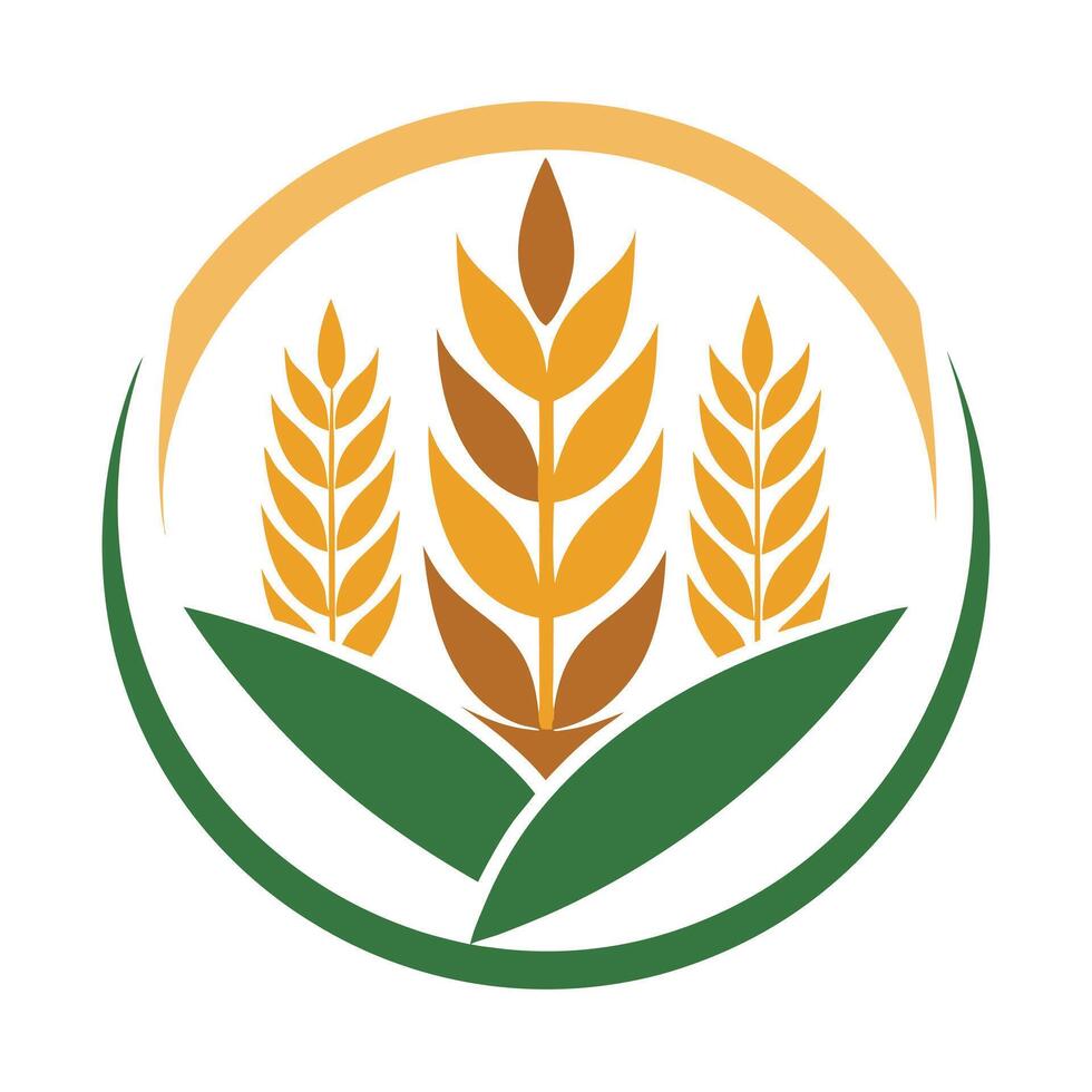 Minimalist Agriculture Design with Wheat Stalks, Green Field and Yellow Circle vector