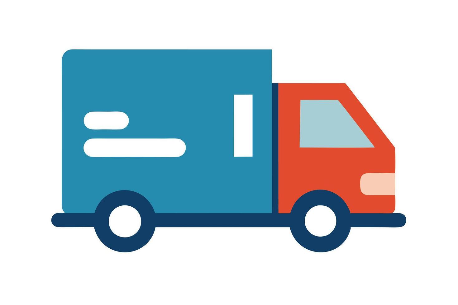 Flat Design Blue Cargo Van Vehicle with Orange Cab Isolated on White vector