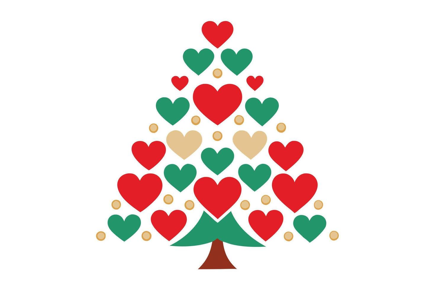 Whimsical Hearts Tree, Colorful Hearts, Christmas Decorations, Gold Ornaments, White vector