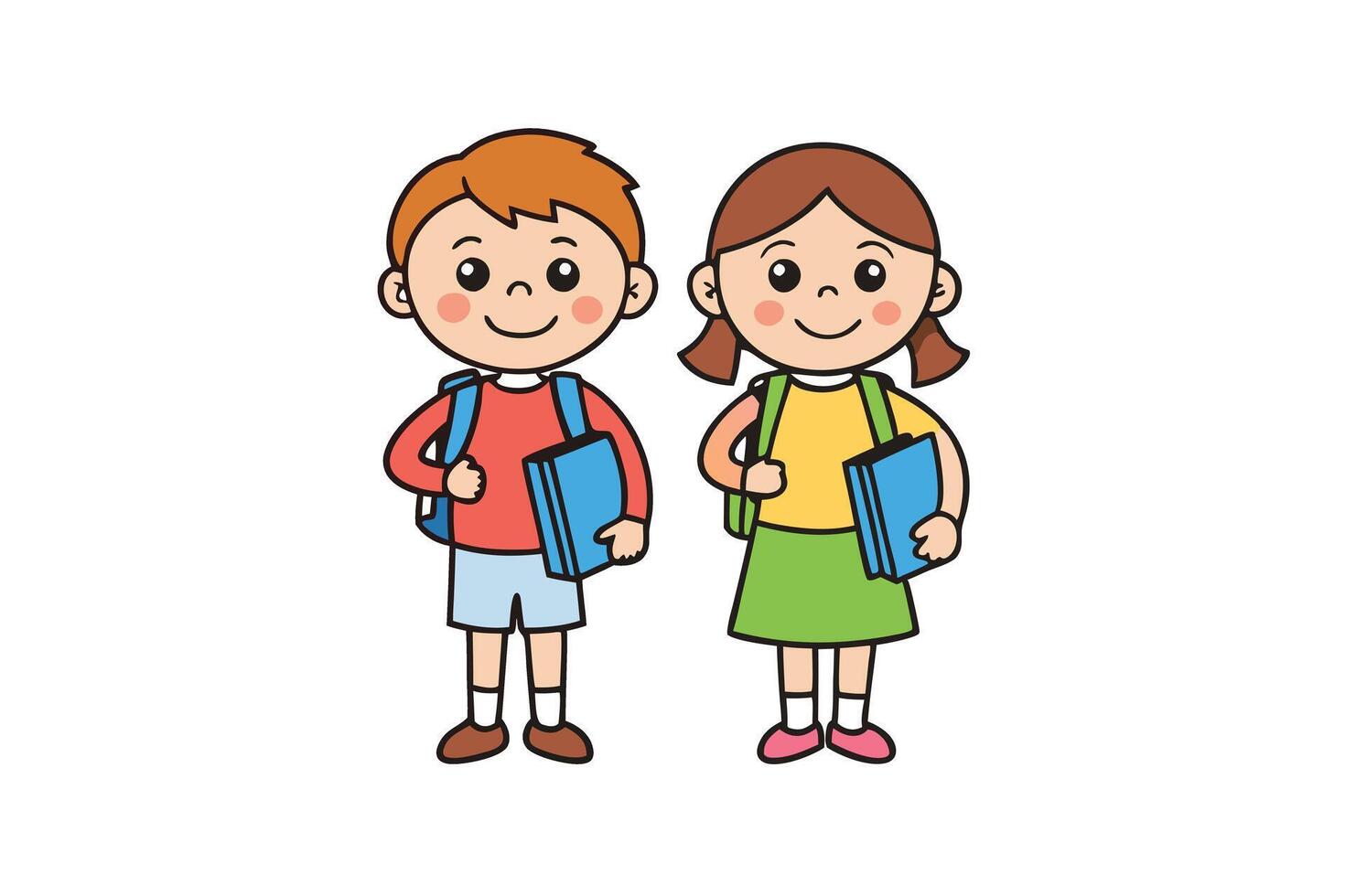 Cartoon Boy and Girl with Backpacks and Books, Isolated on White Background vector