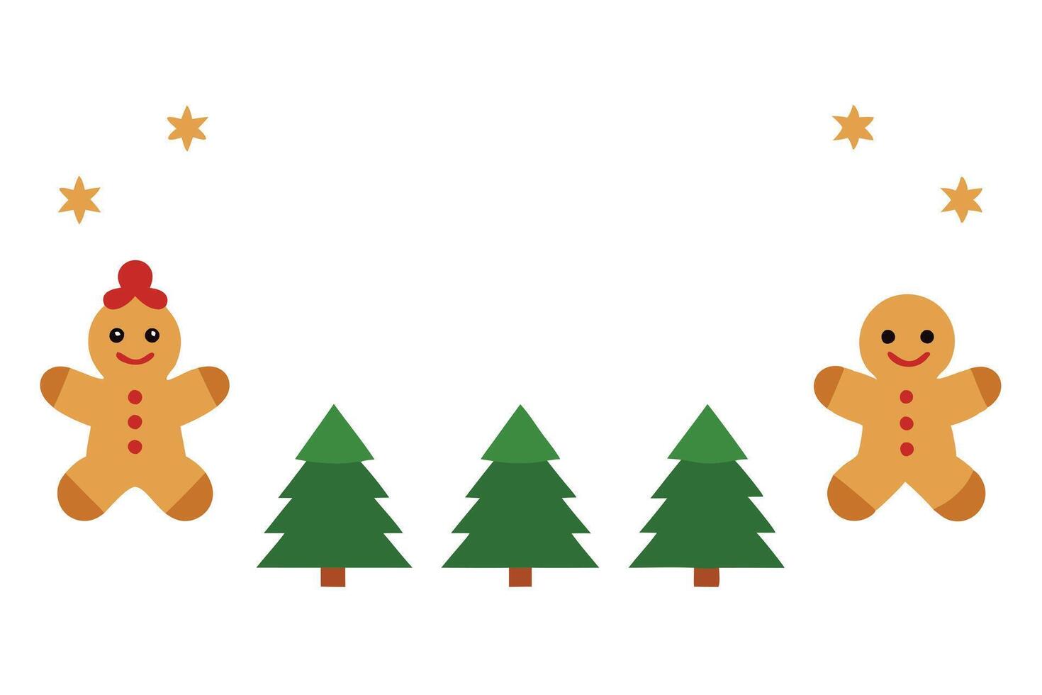 Festive Flat Lay with Gingerbread Man, Christmas Trees and Stars on White vector