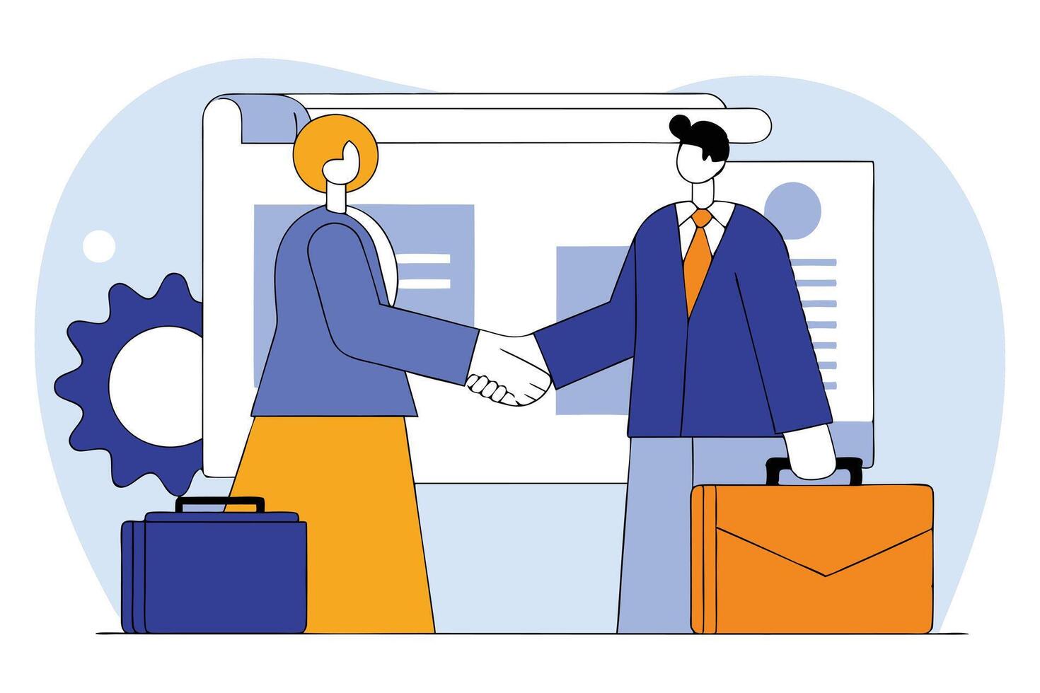 Diverse Business People Shaking Hands with Flat Style, Meeting vector