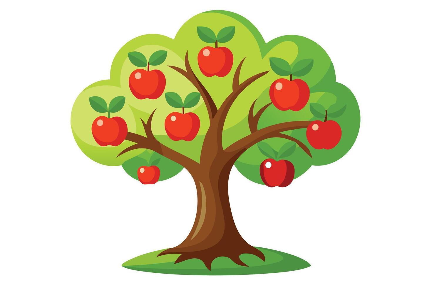 Cartoon Apple Tree with Red Apples, Brown Trunk, and Green Leaves Design vector