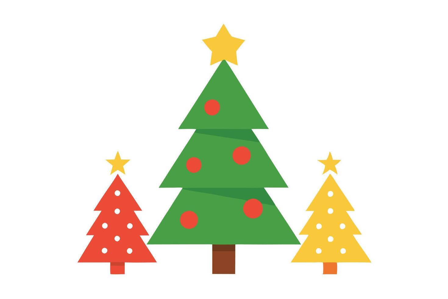 Christmas Trees, Green, Red, Yellow. Geometric Trees with star on White vector