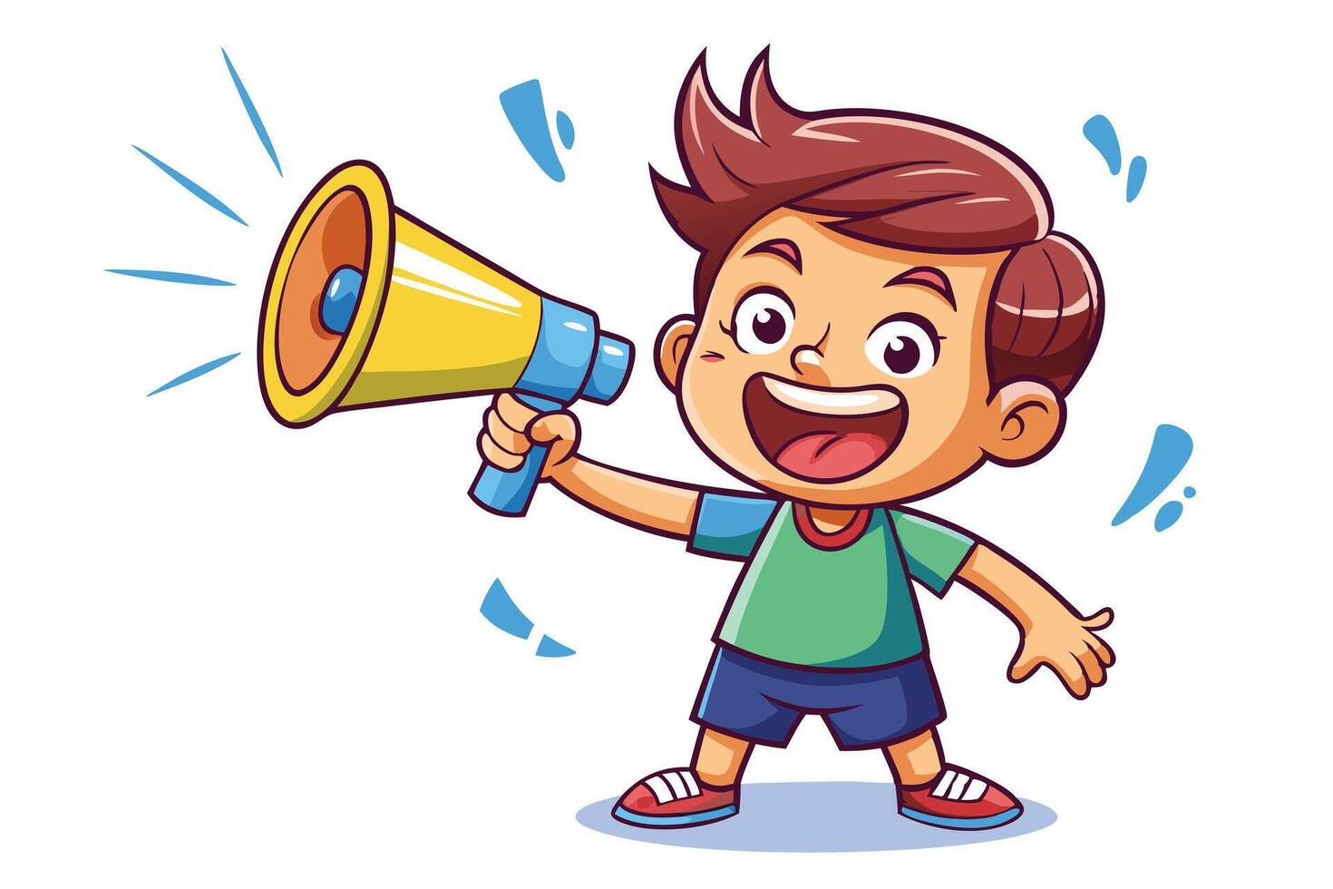Cheerful Boy Cartoon Character with Megaphone Speaking on White Background vector