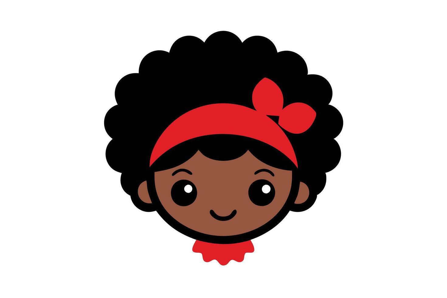 Smiling Cartoon African Girl with Afro, Red Headscarf Isolated on White Background vector