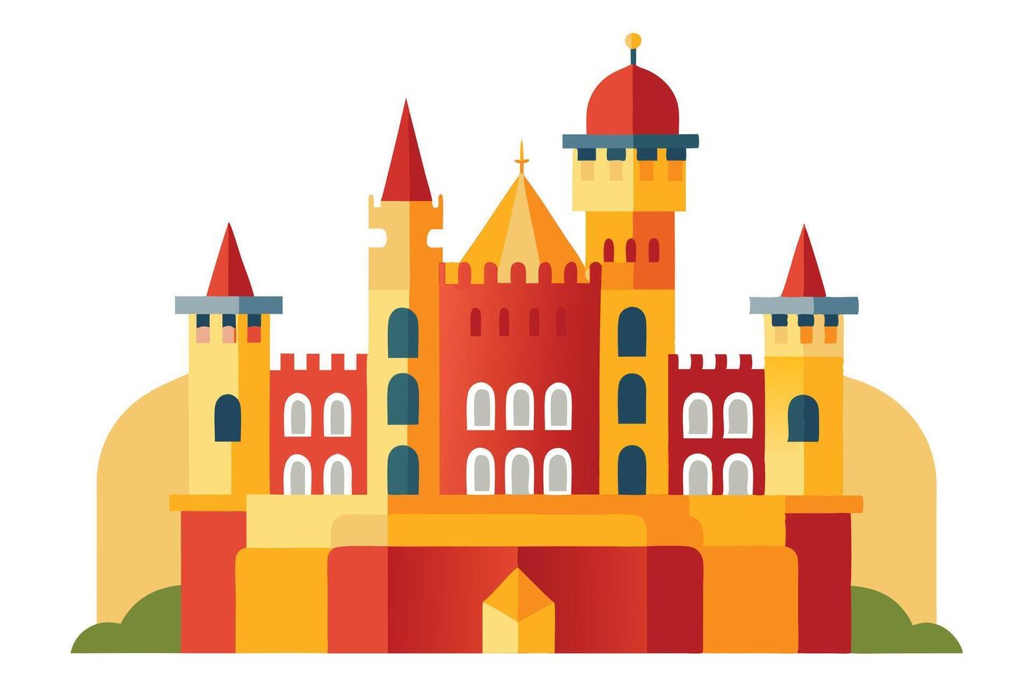 Flat Design of Colorful Fantasy Castle with Towers and Arches on White Background vector
