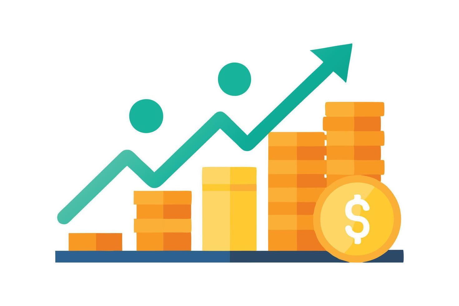 Stacked Coins and Upward Arrow Displaying Financial Growth on White Background vector