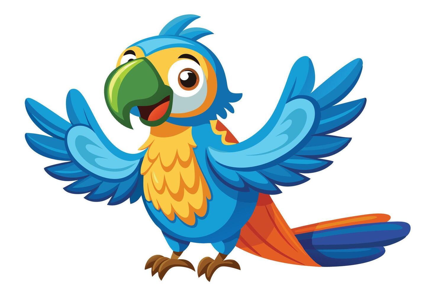 Welcoming Cartoon Macaw with Outstretched Wings on White Background vector