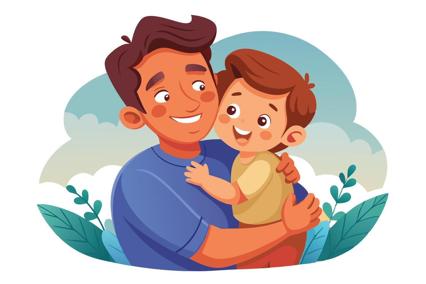 Cartoon Hispanic Father Holding Son in Arms with Smiling Expression Isolated vector