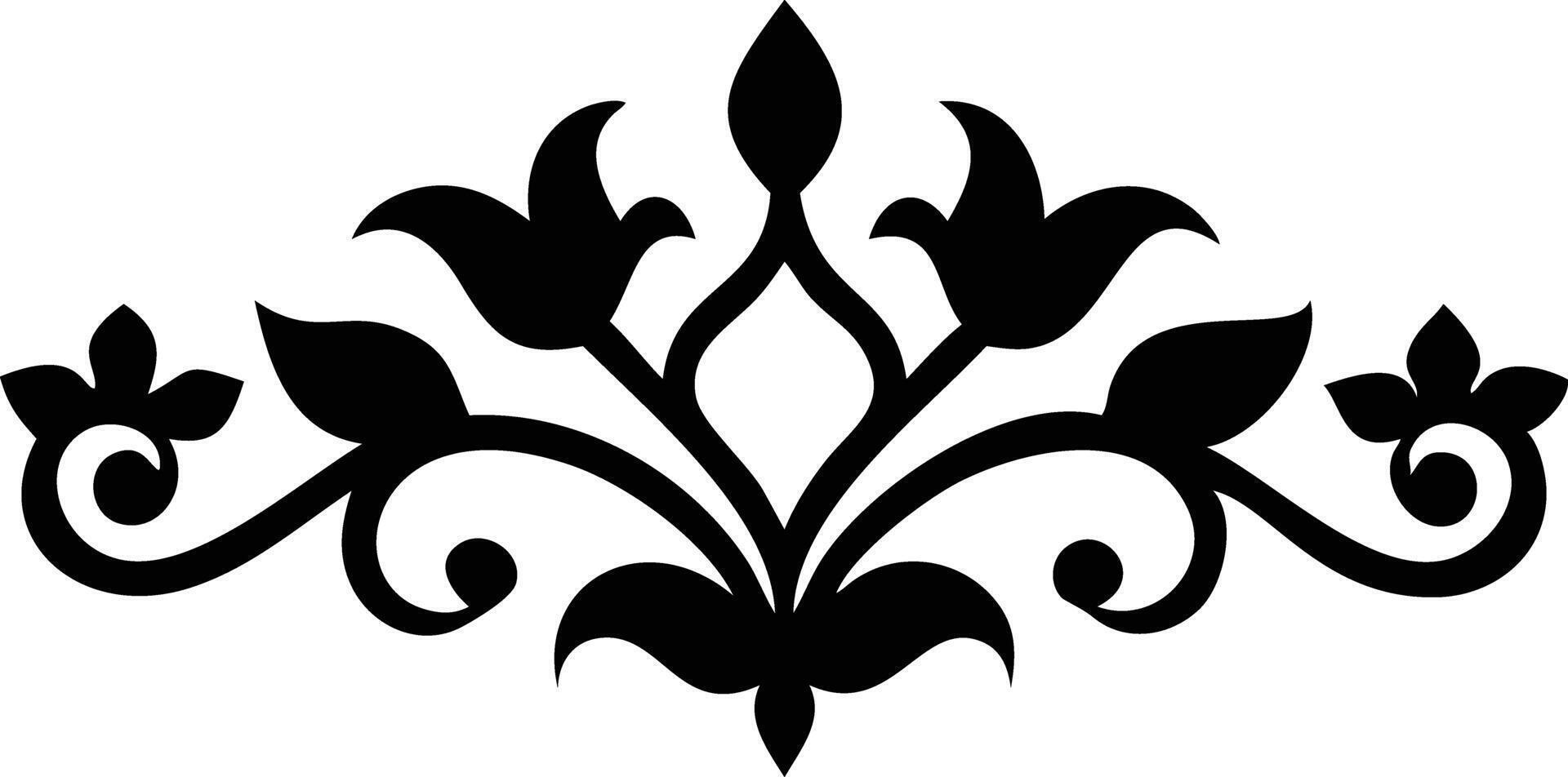 Black Floral Ornament with Flourishes and Swirls on White Background vector