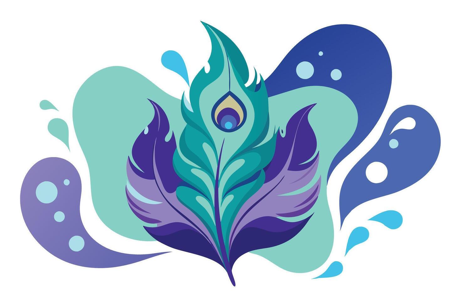 Stylized Peacock Feather with Colorful Abstract Shapes on White Background Design vector