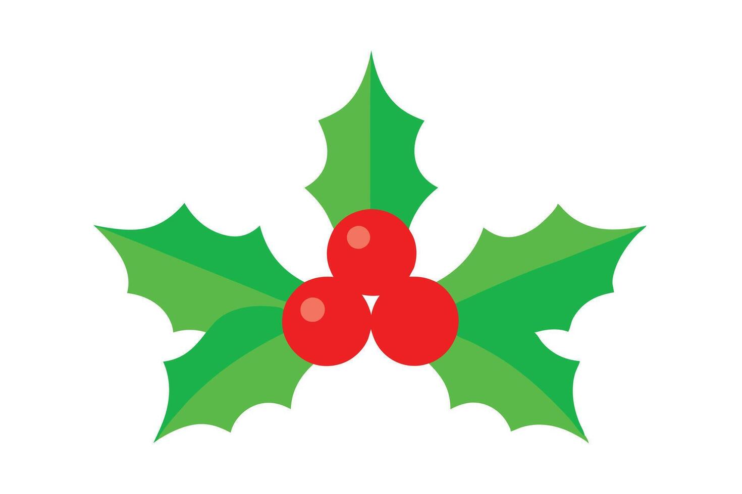 Simple Holly Berry Sprig Flat Design Green Leaves and Red Berries on White Background vector