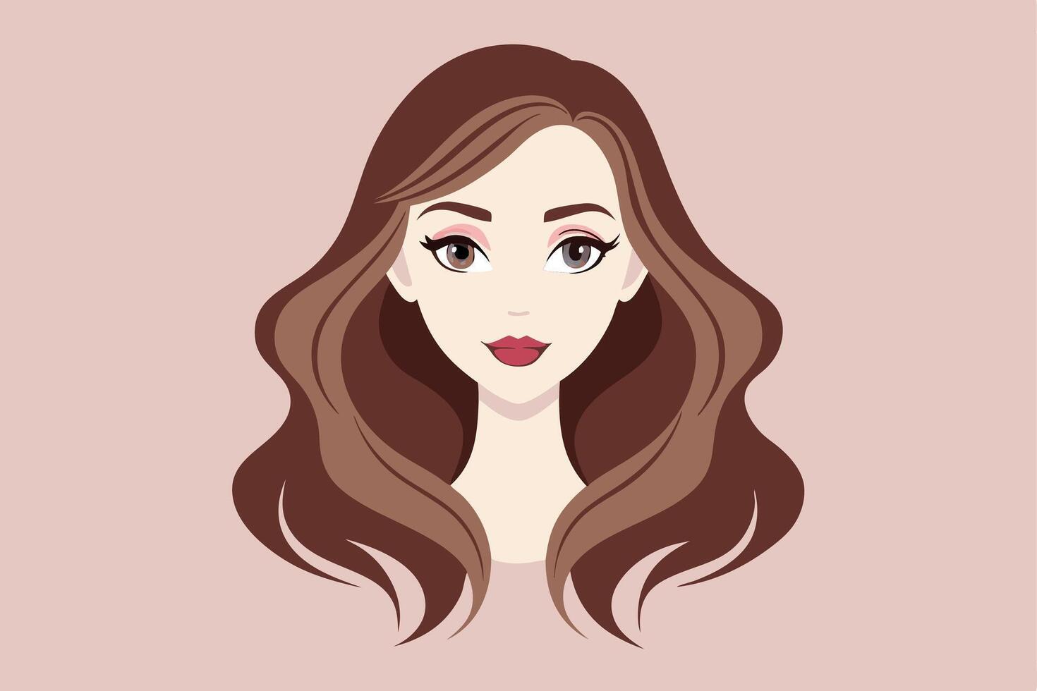 Attractive Woman Portrait with Wavy Brown Hair and Light Pink Eyeshadow vector