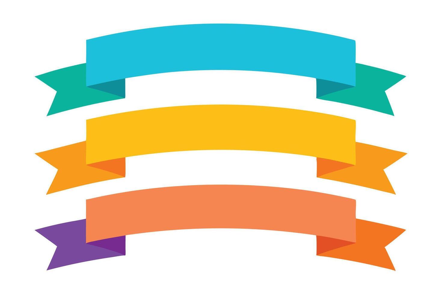 Colorful Ribbons Set, Blue, Teal, Yellow, Orange and Purple Banners on White Background vector