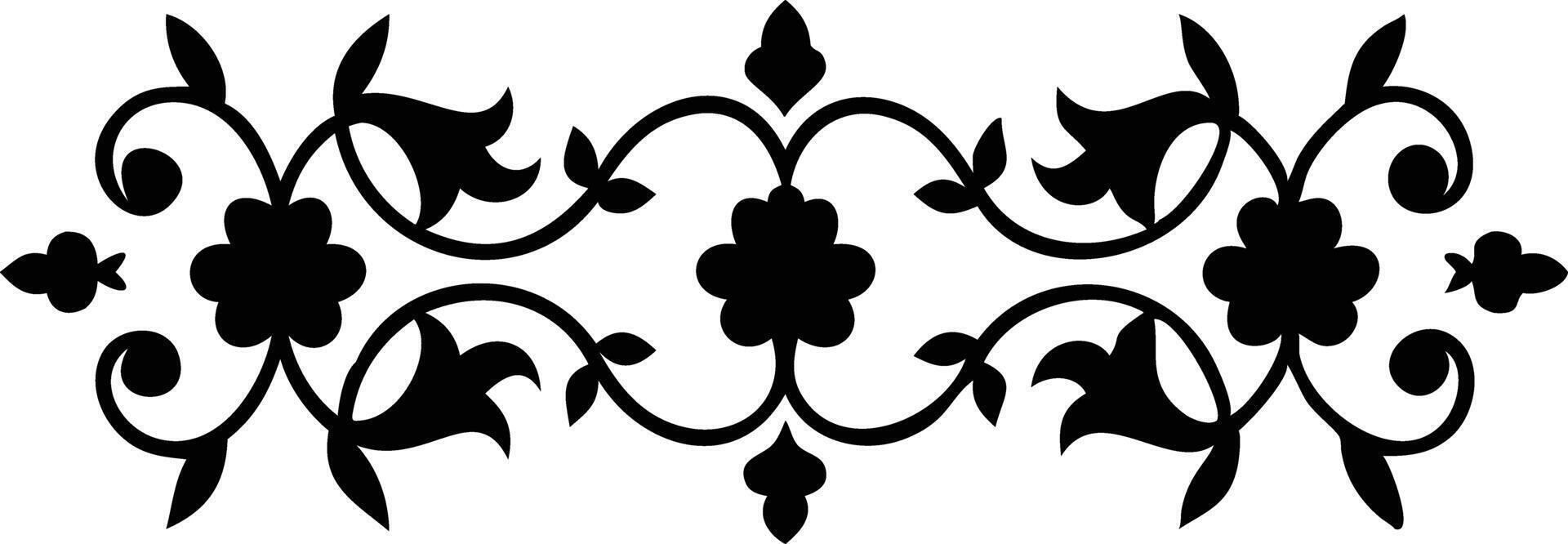 Floral Ornament Border with Leaves and Swirls in Elegant Black Silhouette vector
