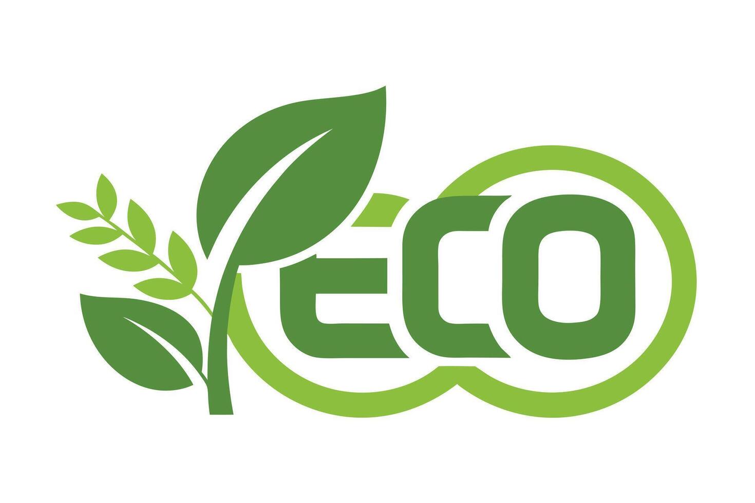Eco Text Design with Green Leaf Element on Isolated White Background vector