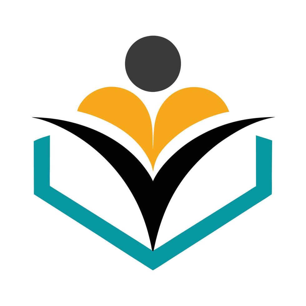 Abstract Figure with Book Style Icon in Teal Blue, Yellow and Black on White vector